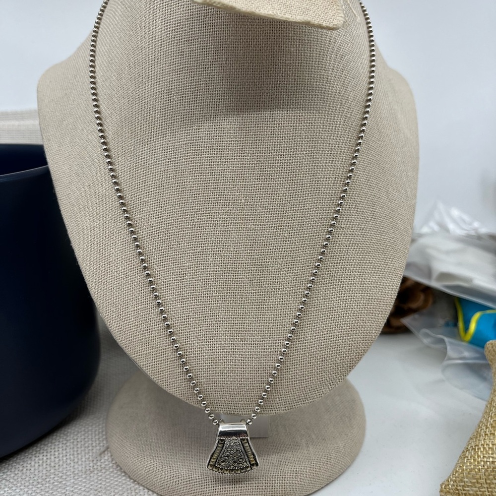 Vintage Sterling Silver Marcasite Pendant Necklace – 925 NF – 12.9g – 20" Chain - Picture 5 of 17
